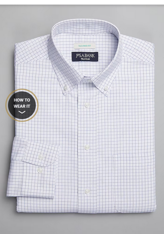 Jos. A. Bank Traveler Collection Tailored Fit Button-Down Collar Grid Dress Shirt #5FYL