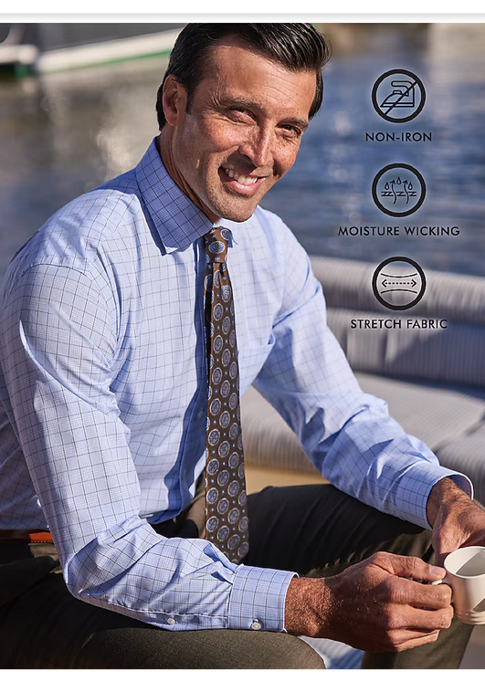 Jos. A. Bank Traveler Collection Tailored Fit Button-Down Collar Grid Dress Shirt #5FYL
