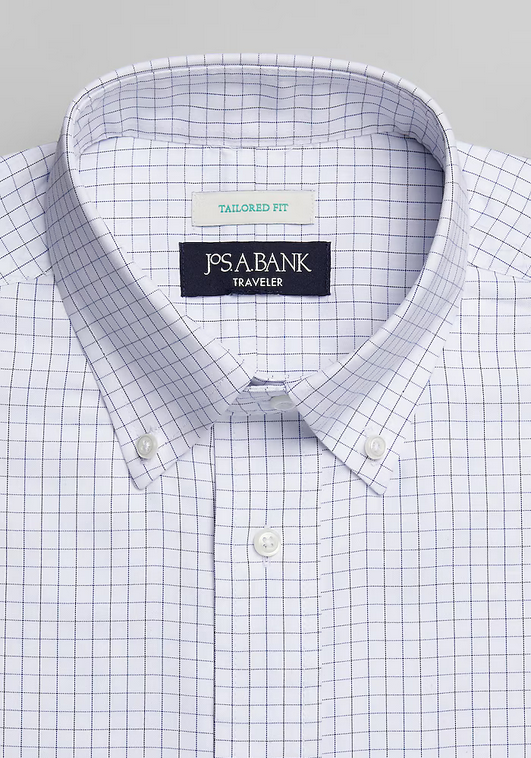 Jos. A. Bank Traveler Collection Tailored Fit Button-Down Collar Grid Dress Shirt #5FYL