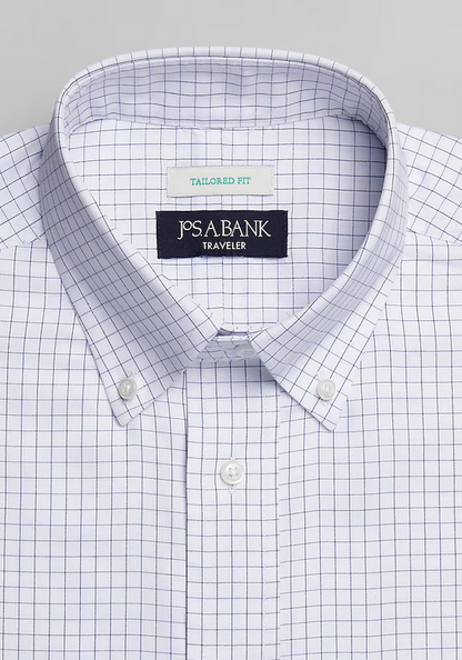 Jos. A. Bank Traveler Collection Tailored Fit Button-Down Collar Grid Dress Shirt #5FYL