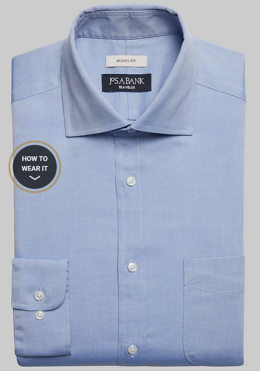 Jos. A. Bank Traveler Collection Skinny Fit Dress Shirt #56BM - Original Blue