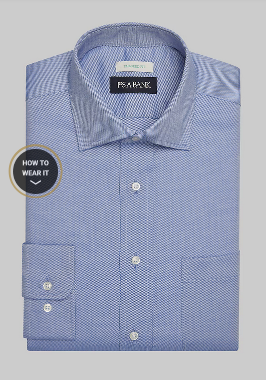 Jos. A. Bank Jos. A. Bank Tailored Fit Spread Collar Solid Dress Shirt #52B1 - Blue