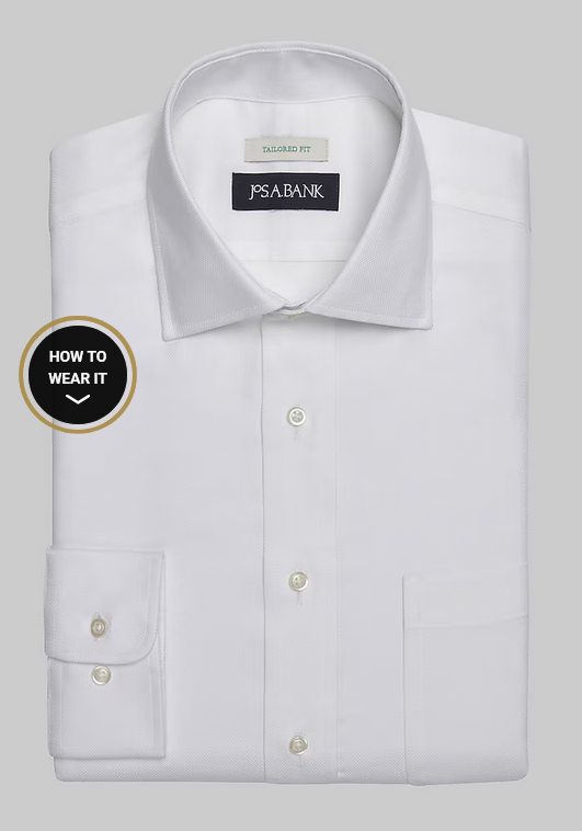 Jos. A. Bank Jos. A. Bank Tailored Fit Spread Collar Solid Dress Shirt #52B1 - White