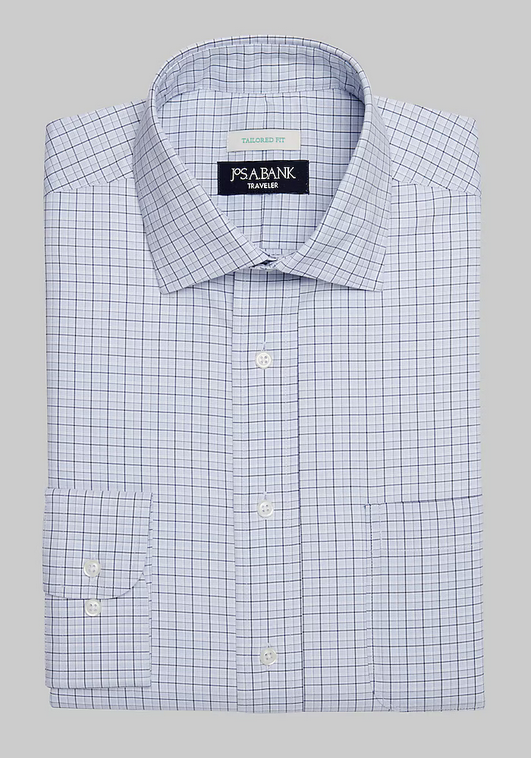 Jos. A. Bank Traveler Collection Tailored Fit Spread Collar Multi Check Dress Shirt #51B5