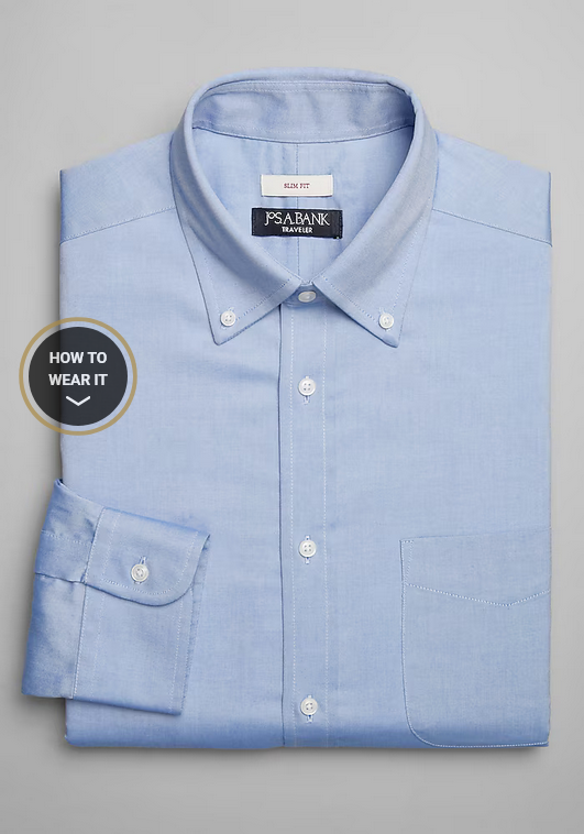 Jos. A. Bank Traveler Collection Slim Fit Solid Dress Shirt #5FR8 - Original Blue - Regular