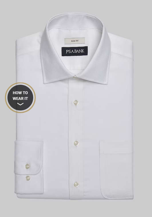 Jos. A. Bank Jos. A. Bank Slim Fit Spread Collar Solid Dress Shirt #52B3 - White