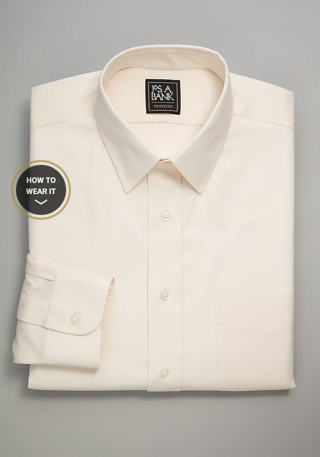 Jos. A. Bank Traveler Collection Traditional Fit Point Collar Dress Shirt #5JAG - New Ecru - 15
