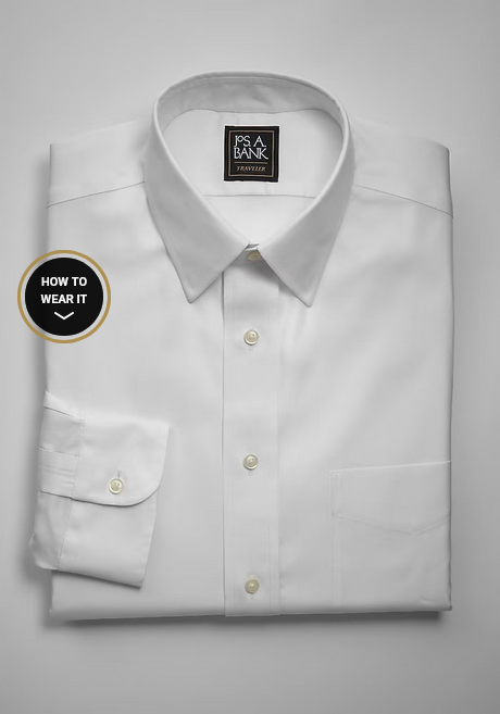 Jos. A. Bank Traveler Collection Traditional Fit Point Collar Dress Shirt #5JAG - White - 10