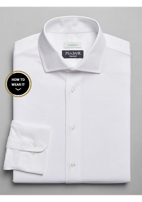 Jos. A. Bank Traveler Collection Tailored Fit Spread Collar Coolmax Knit Dress Shirt #5G10 - White - 10