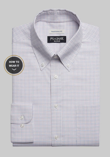 Jos. A. Bank Traveler Collection Traditional Fit Button-down Collar Grid Dress Shirt #5G8Z - Big & Tall