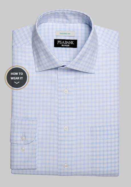 Jos. A. Bank Traveler Collection Tailored Fit Spread Collar Check Dress Shirt #50BX