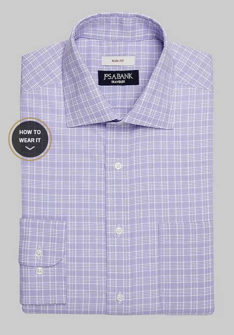Jos. A. Bank Traveler Collection Slim Fit Spread Collar Check Dress Shirt #50BP