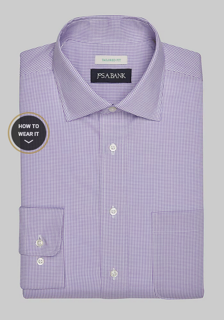 Jos. A. Bank Tailored Fit Spread Collar Mini Check Dress Shirt #53BT