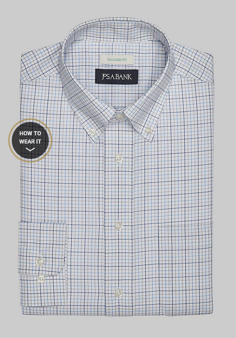Jos. A. Bank Tailored Fit Button-Down Collar Double Grid Dress Shirt #53BX