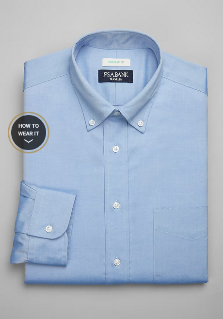 Jos. A. Bank Traveler Collection Tailored Fit Button-Down Collar Solid Dress Shirt #5FT9 - Big & Tall