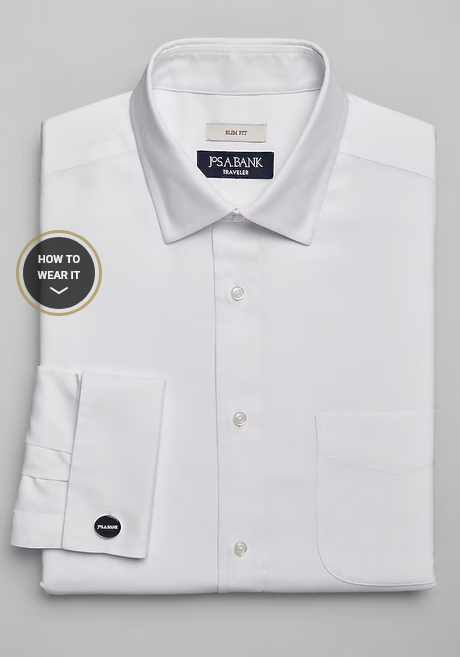 Jos. A. Bank Traveler Collection Slim Fit Spread Collar French Cuff Dress Shirt #5FTY