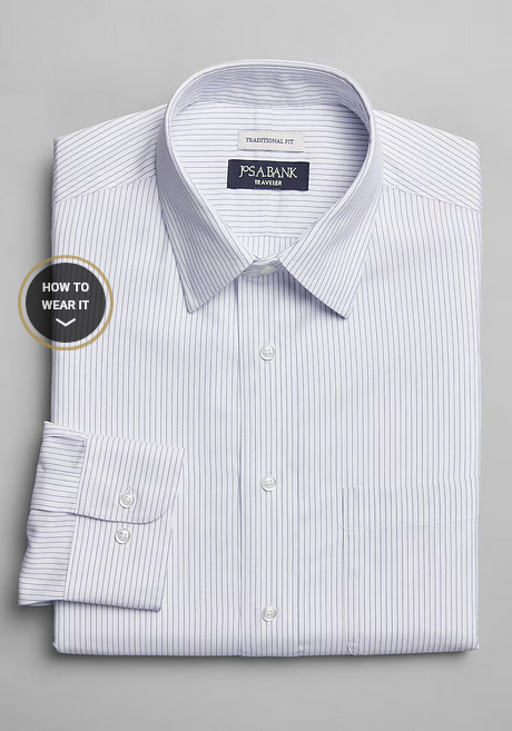 Jos. A. Bank Traveler Collection Traditional Fit Point Collar Stripe Dress Shirt #5FZD - Regular