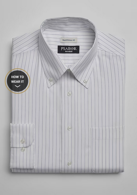 Jos. A. Bank Traveler Collection Traditional Fit Stripe Dress Shirt #5G5K
