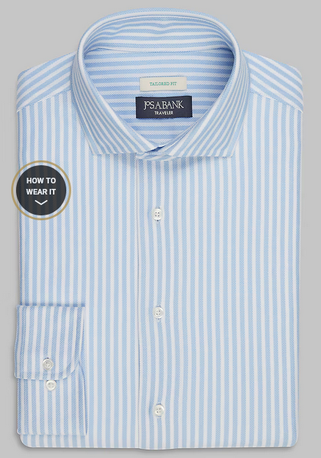 Jos. A. Bank Traveler Collection Coolmax Tailored Fit Stripe Knit Dress Shirt #507B