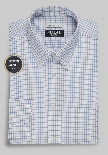 Jos. A. Bank Traveler Collection Traditional Fit Check Dress Shirt #5B0F - Regular