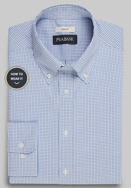 Jos. A. Bank Slim Fit Button-Down Collar Check Pattern Dress Shirt #56BR