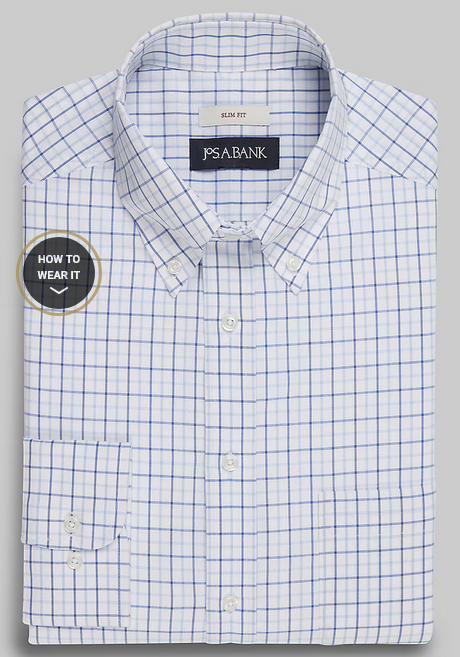 Jos. A. Bank Slim Fit Button-Down Collar Tattersall Dress Shirt #56BN - Big & Tall