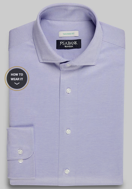 Jos. A. Bank Traveler Collection Coolmax Tailored Fit Spread Collar Twill Knit Dress Shirt #508B - Purple - 62