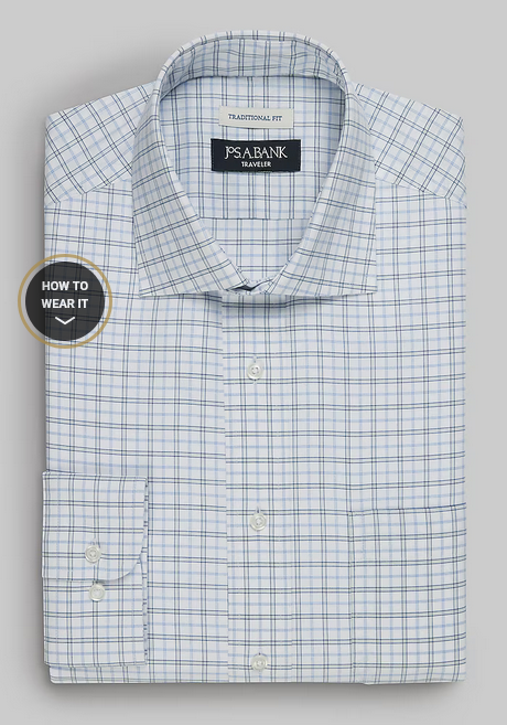 Jos. A. Bank Traveler Collection Traditional fit Plaid Dress Shirt #5B44 - Big & Tall
