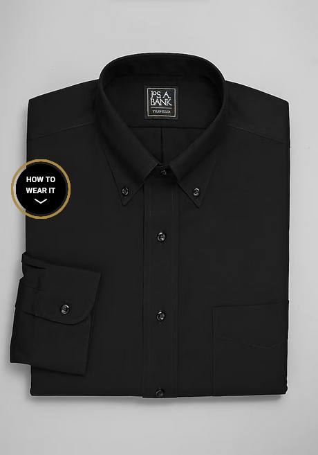 Jos. A. Bank Reserve Collection Tailored Fit Spread Collar Textured Dress Shirt #514X - Black - 01 - Big & Tall