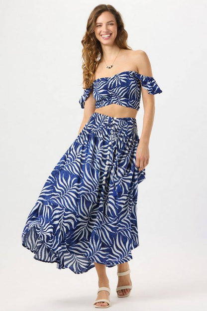 Tiare Hawaii Hollie Crop Top - Batik Swaying Palms Navy