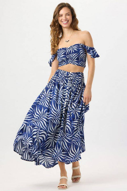 Tiare Hawaii Hollie Crop Top - Batik Swaying Palms Navy