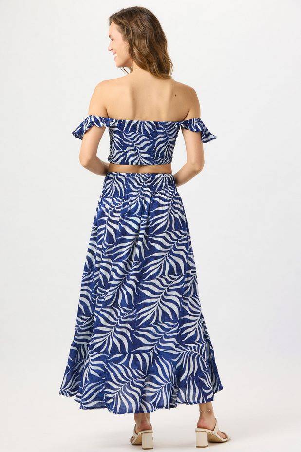 Tiare Hawaii Hollie Crop Top - Batik Swaying Palms Navy