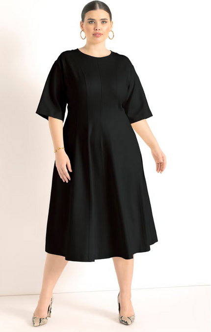 ELOQUII Seam Detail Ponte Work Dress - Black Onyx