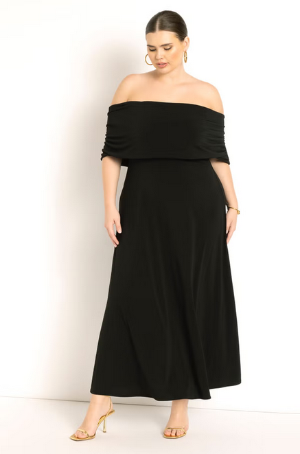 ELOQUII Off The Shoulder Maxi Dress - Black Onyx