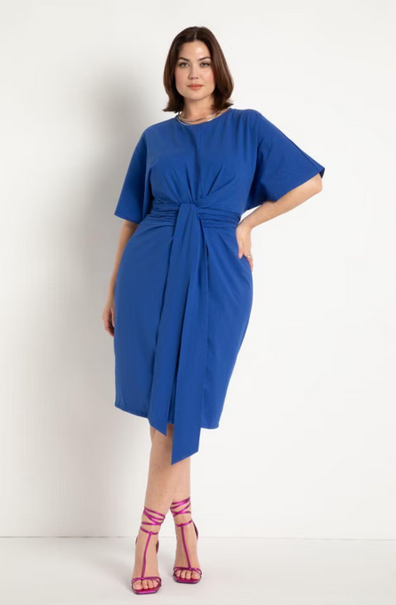 ELOQUII Cross Front Flutter Sleeve Dress - Cobalt