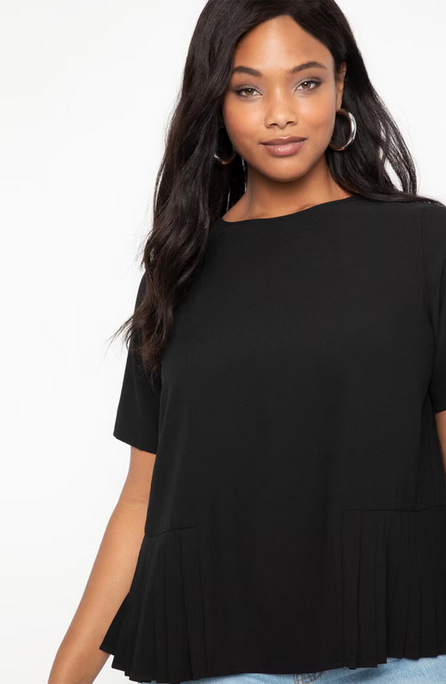 ELOQUII Pleated Hem Top - Totally Black