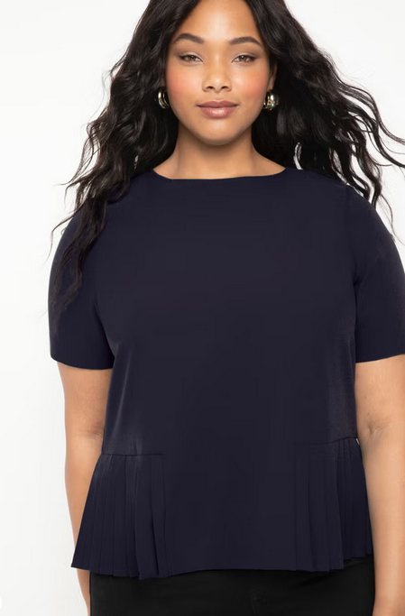 ELOQUII Pleated Hem Top - Blueberry