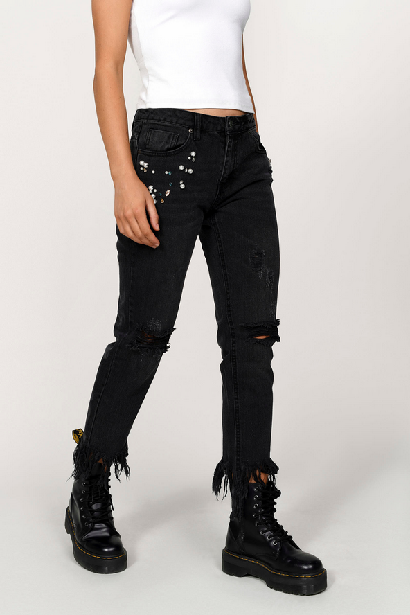 Tobi Trust Me Frayed Jeans - Black