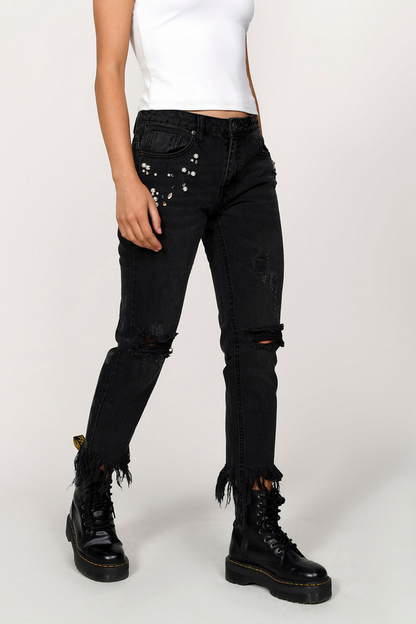 Tobi Trust Me Frayed Jeans - Black