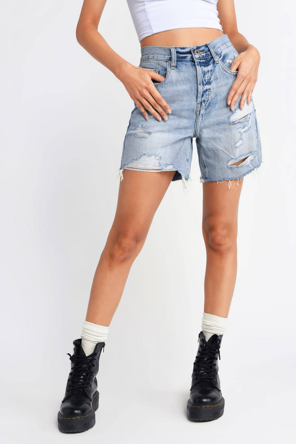 Tobi Pistola Devin High Waist Shorts - Medium Wash