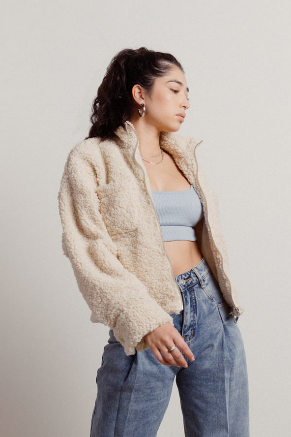 Tobi Fuzzy Wuzzy Sherpa Jacket - Cream