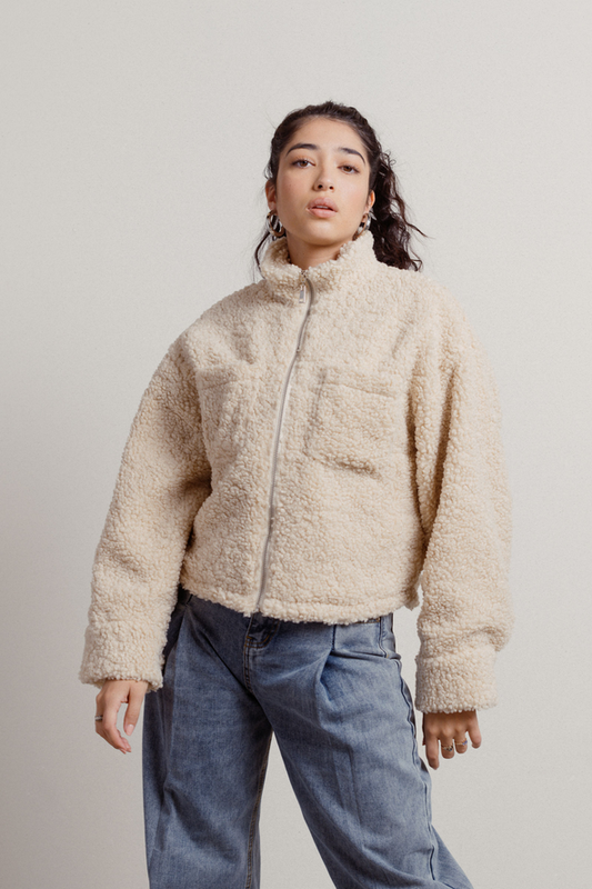 Tobi Fuzzy Wuzzy Sherpa Jacket - Cream