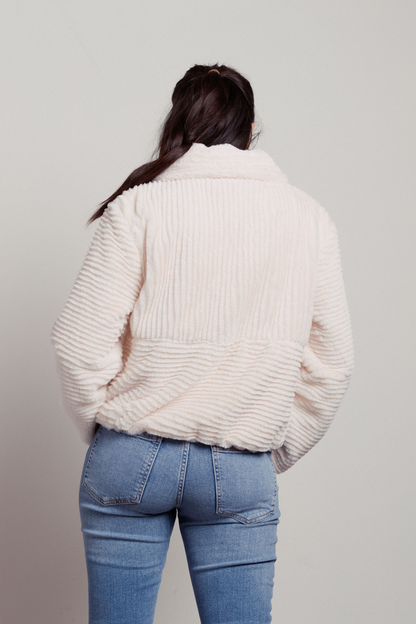 Tobi How Sheepish Textured Faux Fur Jacket Faux Fur Jacket - Blush