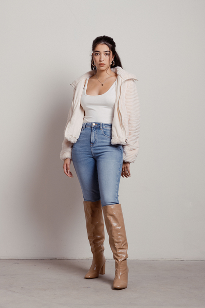Tobi How Sheepish Textured Faux Fur Jacket Faux Fur Jacket - Blush