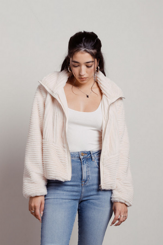 Tobi How Sheepish Textured Faux Fur Jacket Faux Fur Jacket - Blush