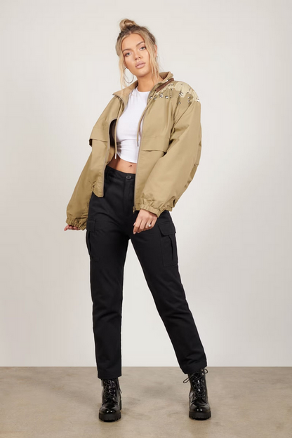 Tobi Spot On Zip Up Jacket - Olive