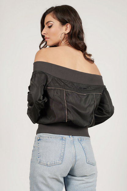 Tobi Watch Me Bomber Jacket - Dark Grey