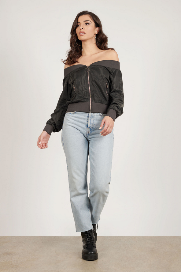 Tobi Watch Me Bomber Jacket - Dark Grey