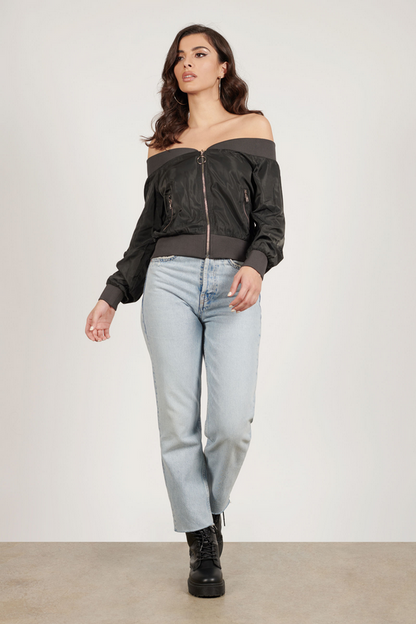 Tobi Watch Me Bomber Jacket - Dark Grey