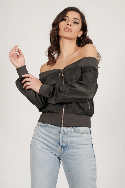 Tobi Watch Me Bomber Jacket - Dark Grey